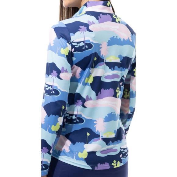 SanSoleil 1/4 Zip Golf Pullover women's XL UV 50 Cooling Mesh Vista Blue Print - Picture 10 of 12